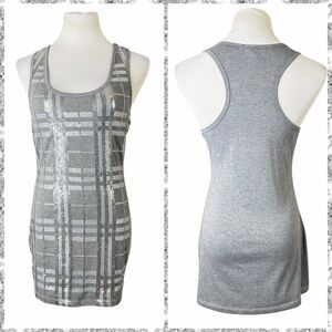 Nikibiki Gray & Silver Sequin Striped Tunic Length Racerback Tank - Size Large